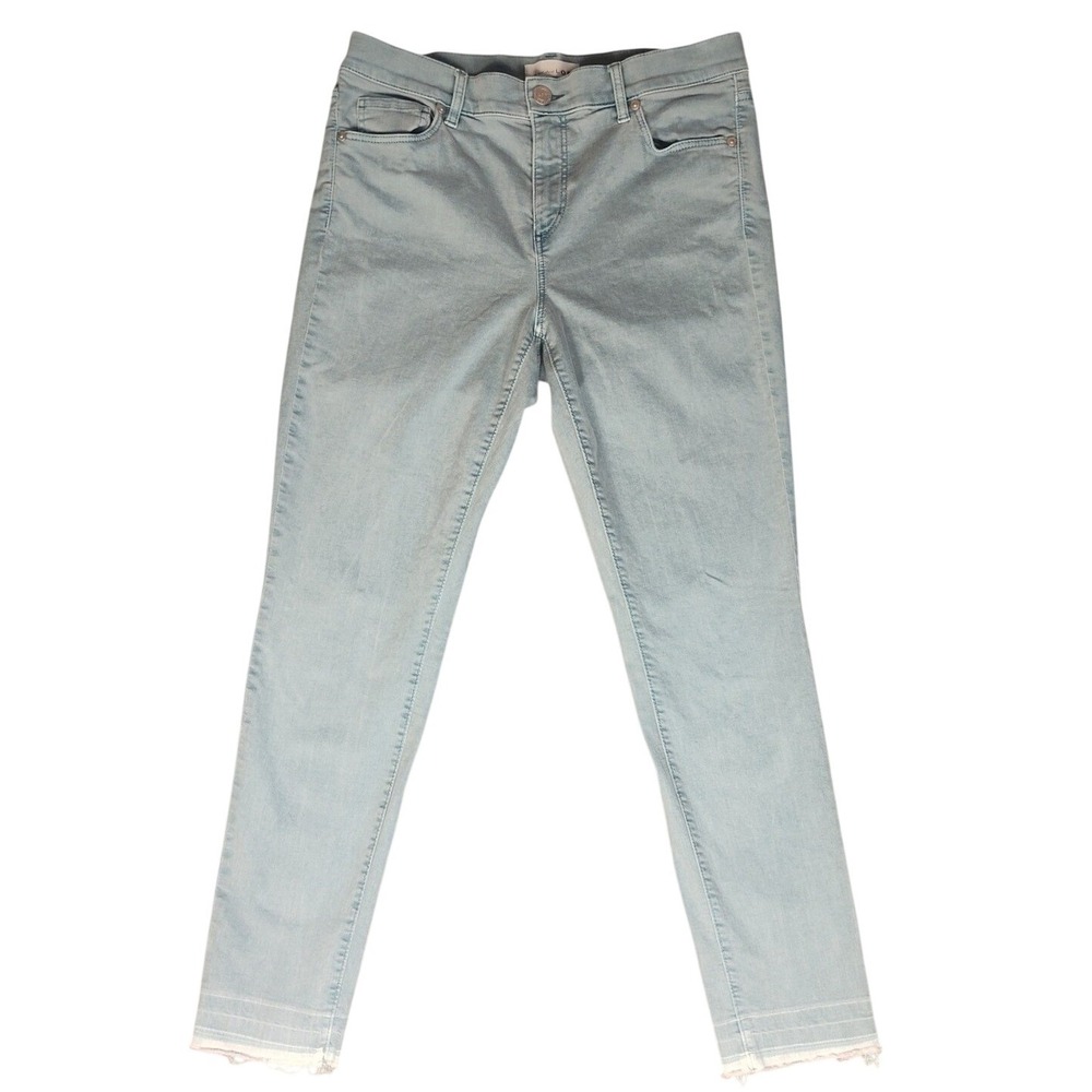 LOFT Modern Skinny Crop Jeans Light Teal Raw Hem Blue Denim Size 29/8